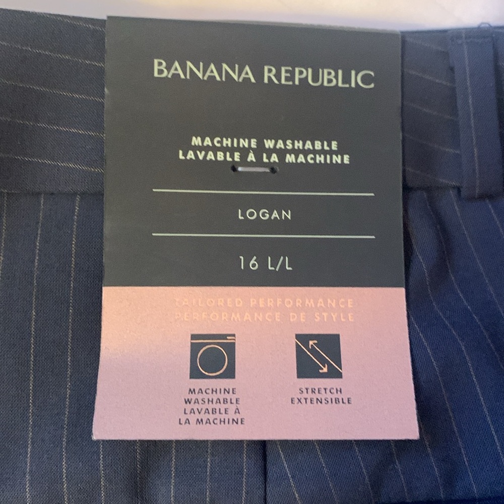 Banana Republic navy pinstripe Logan mid rise tall washable pants NWT
